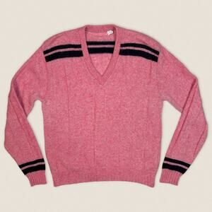 Vintage Pink Wool Blend V Neck Sweater | Size Medium |